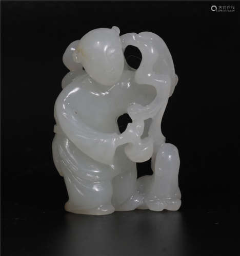 Qing dynasty white jade boy pendant