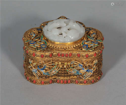Qing Dynasty Silver-Wrapped Gold Jewelry Boxes with Gems