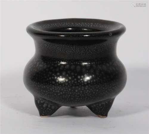 Black glaze oil drop three-legged incense burner in Song Dynasty