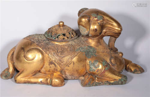 Bronze gilded goat incense burner in Tang Dynasty