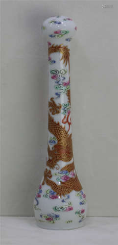 Qing Dynasty pink alum red painted gold penholder