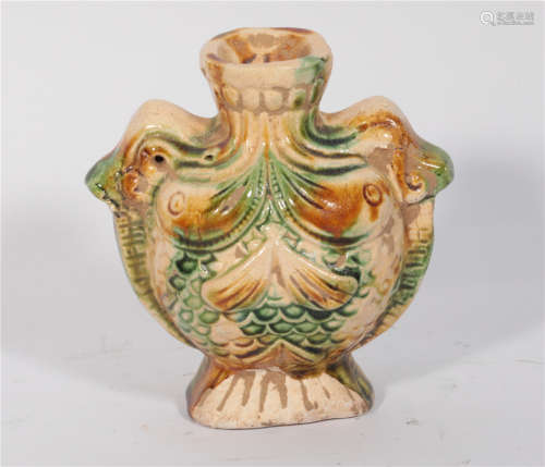 Three colors carved vases in Tang Dynasty