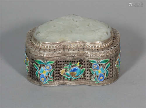 Qing Dynasty Silver Burning Blue inlaid Jewelry Box
