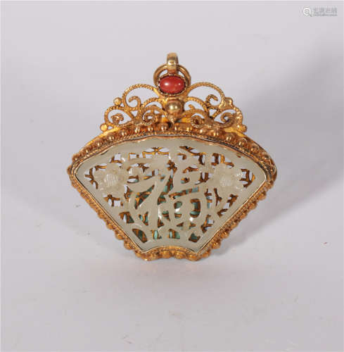 Hetian jade silver gilded pendant in Qing Dynasty