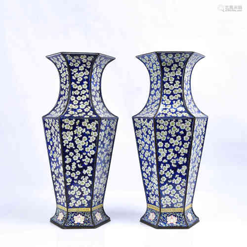 A Pair of Chinese Bronze Enamel Vases 