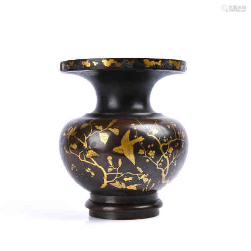 A Chinese Bronze Vase with Gilt Flowers and Birds