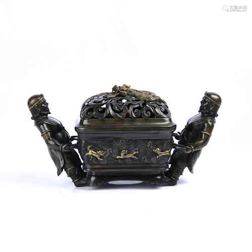 A Chinese Bronze Gilding Carved Dragon Incense Burner