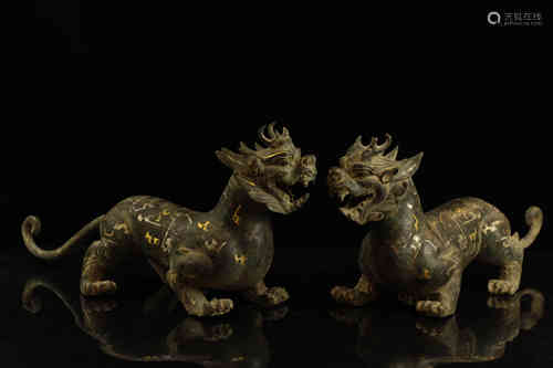 A Pair of Chinese Ancient Bronze Animals