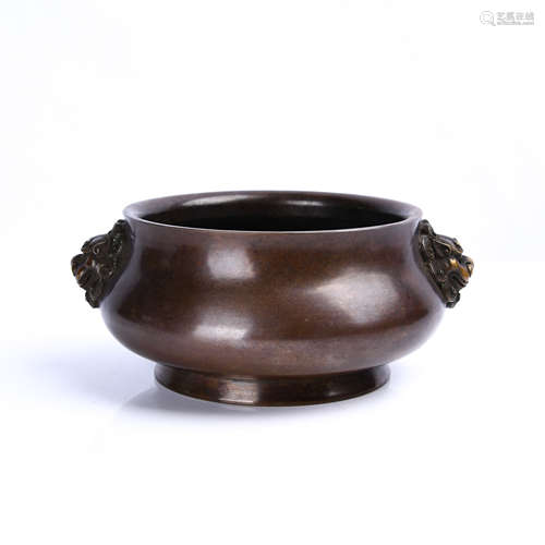 A Chinese Bronze Censer with Lion Ears