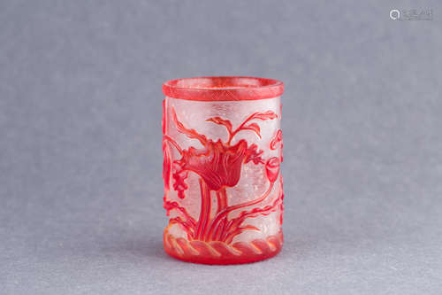 A Chinese Glass Brush Pot