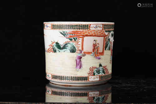 A Chinese Famille Rose Brush Pot