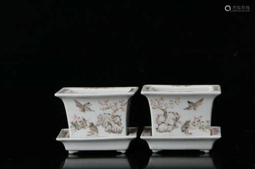 A Pair of Chinese Flower-and-bird Porcelain Plates