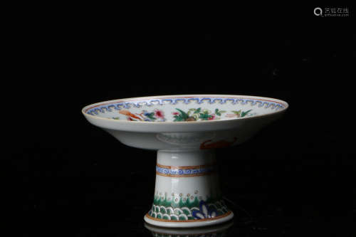 A Chinese Famille Rose Floral Porcelain Stem Plate