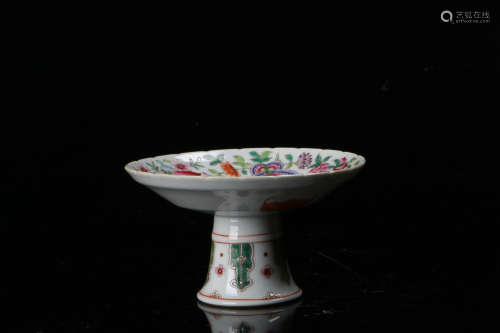 A Chinese Famille Rose Floral Porcelain Stem Plate