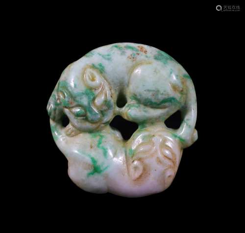 A Chinese Twin Tigers Jadeite Ornament