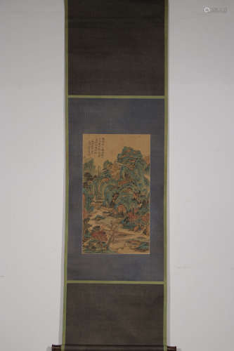 A Chinese Silk Scroll of Landscape, Shenzhou Mark