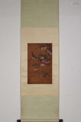 A Chinese Bird-and-flower Silk Scroll, Linchun Mark