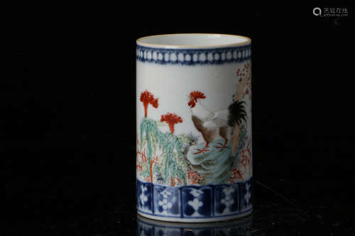 A Chinese Tri-colored Glazed Porcelain Brush Pot