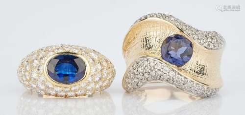 2 Ladies Gold & Sapphire Rings