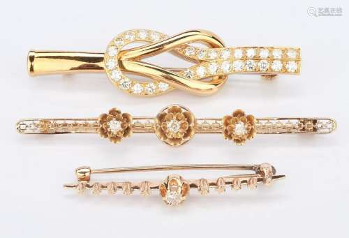 3 Ladies Gold and Diamond Brooches