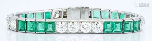 Ladies Platinum Diamond and Emerald Bracelet