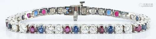 Diamond, Ruby, and Sapphire Tennis Bracelet