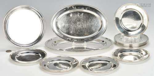 12 Sterling Bread Plates and 3 Serving Trays