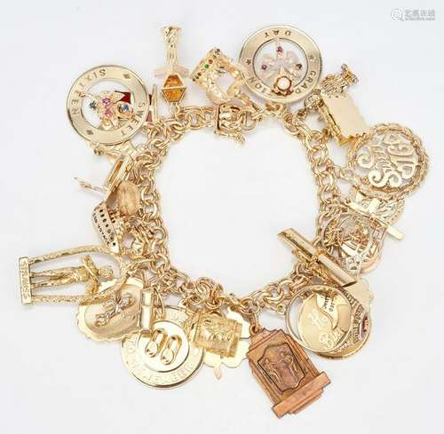 14K Charm Bracelet with 30 Charms