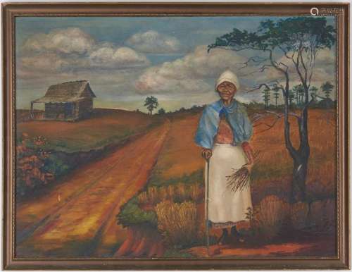 Southern School landscape with Woman and Cabin