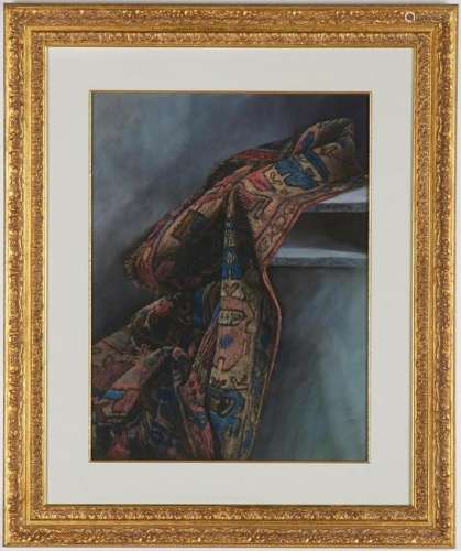 Daud Akhriev Pastel on Paper, Oriental Rug