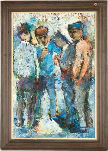Cecil Kenneth Baker Oil on Panel, Four Workers