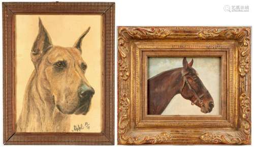 2 Animal Portraits incl. Louis Braun Oil of Horse and