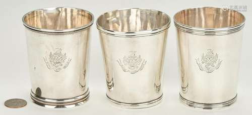 3 Coin Silver Mint Julep Cups, Washington Family Crest