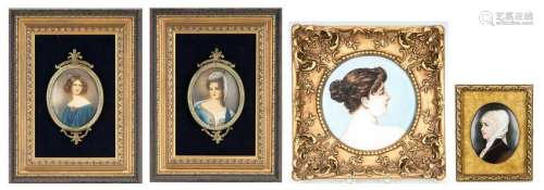 4 Framed Porcelain Portrait Plaques, Female Subjects