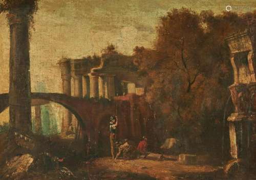 Style of Hubert Robert, 18th C. Landscape with Roman