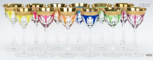 12 Signed Moser Colored Wine Glasses