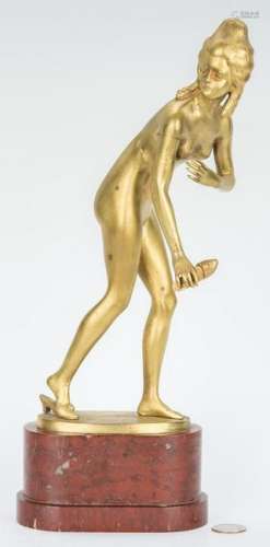 Gilt Bronze Sculpture, Nude w/ Slipper