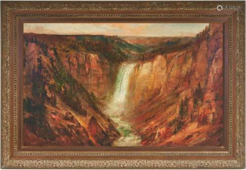 Lucien Powell O/C Landscape, Yellowstone Park Waterfall