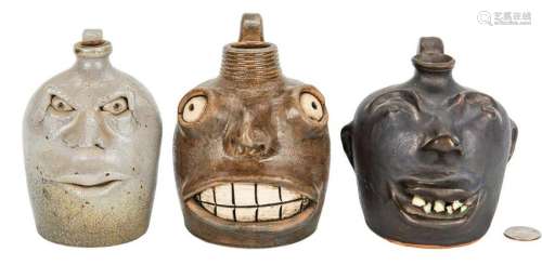 3 Southern Folk Pottery Face Jugs