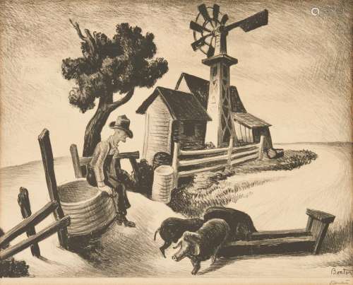 Thomas Hart Benton Signed Lithograph, In The Ozarks