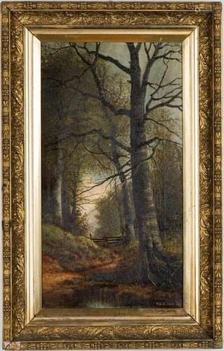 William M. Snyder O/C Forest Scene with Fence, Vertical