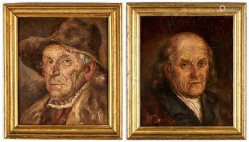 Pair Small German Portraits, Men's Head Studies, Josef