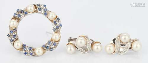 2 14K Pearl and Gemstone Items, Brooch & Earrings