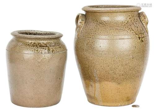 2 NC Enoch Craven Stoneware Pottery Storage Jars