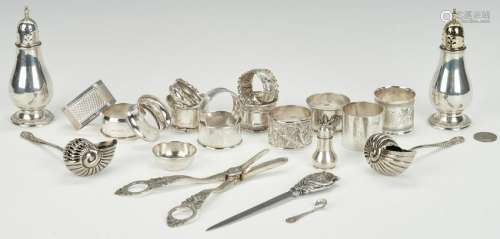 22 Silver Items incl. Napkin Rings, Owl Opener