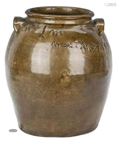 Lewis Miles Edgefield Pottery Jar, Signed & Dated 1857