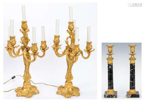 Pair French Jollet et Cie Candelabra plus Candlesticks