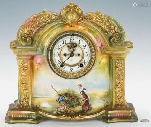 Ansonia Royal Bonn Porcelain Mantle Clock