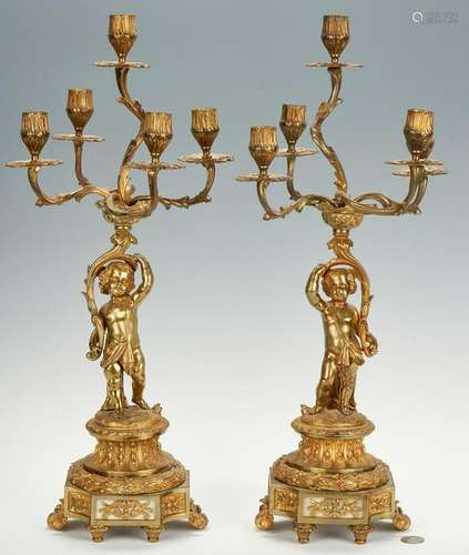 Pair Ormolu Candelabra with Cherubs