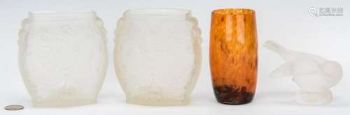 Daum Art Glass Vase & 3 Frosted Glass Items, 4 items